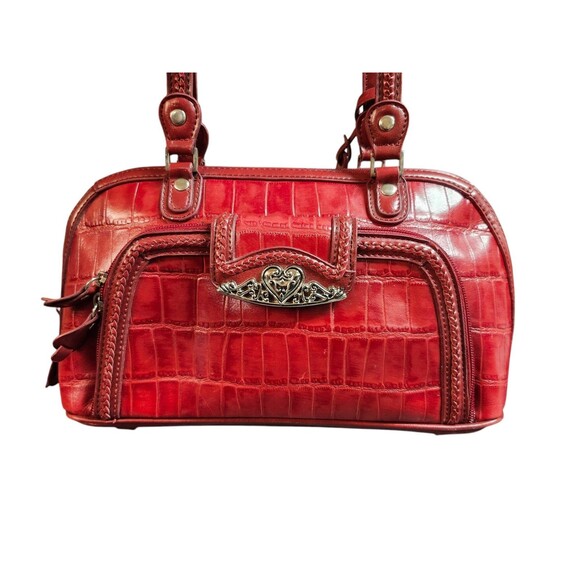 M.C. Marc Chantal Red Crocodile Embossed Leather Shoulder Handbag Purse *Read - Picture 3 of 16